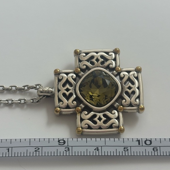 Brighton Deauville Silver and Gold Cross Necklace with Green Gem - Picture 4 of 5